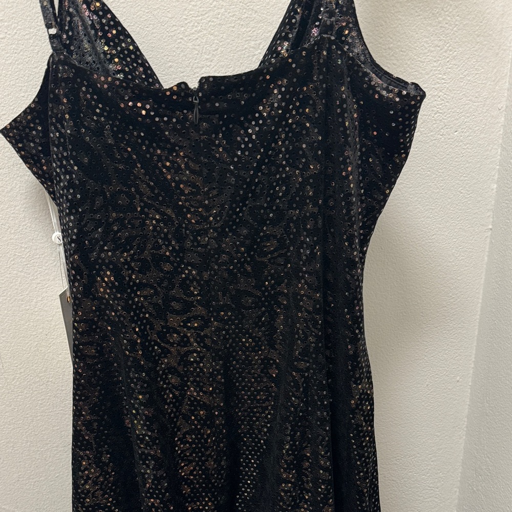Black Sequin Mini Dress with Gold Chain Straps by Siena Size 16 - Picture 5 of 11